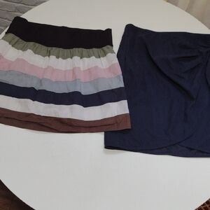 Charlotte Russe Bundle Navy Wrap Skirt & Multicolor Striped A-Line Skirt Small